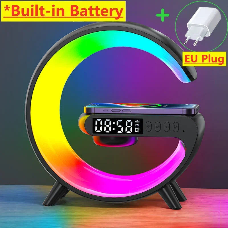 Mini Multifunction Wireless Charger Pad Stand Speaker TF RGB Night Light Fast Charging Station for Iphone Samsung Xiaomi Huawei