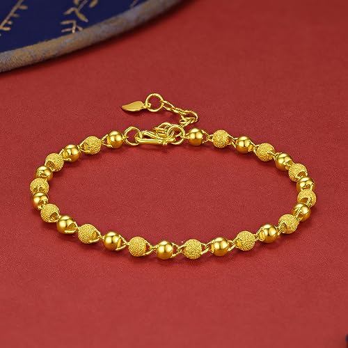 ZHOU LIU FU 999 24K Gold Armbänder für Damen, Gold einfacher Schmuck Gold perlen-Gold ketten armband für Männer n Paare Liebhaber Geschenke