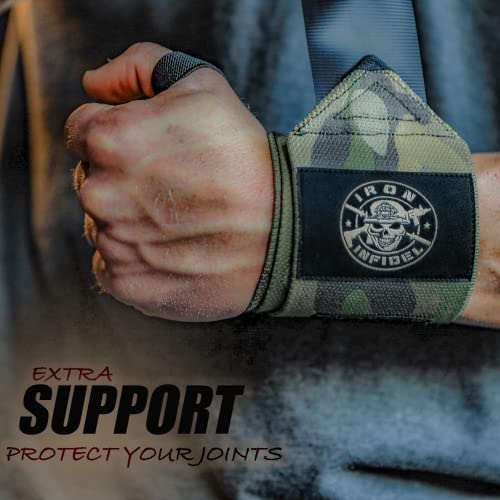 Iron Infidel Wrist Wraps for Weightlifting - 24" Heavy Duty Wrist Support for Working Out, Gym Accessories for Men - Use for Lifting, Crossfit, Fitness, Exercise, Bench Press, Powerlifting (OCP)