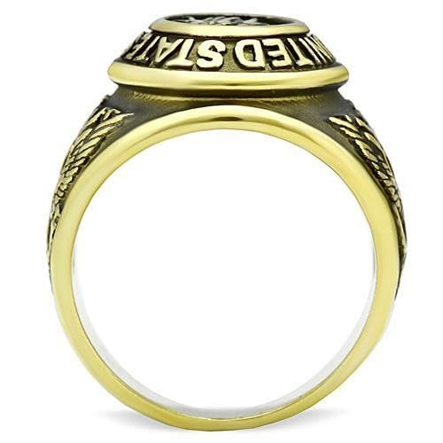 Mens US Army Navy Air force Marines Coast Guard Military Gold IP Stainless Steel Wide Band Veteran Ring - 10