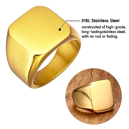 enhong Mens Rings Stainless Steel Square Signet Rings for Men,Gold Pinky Thumb Ring for Dad Father Jewelry Gift for Him,Men's Ring for Biker Size 9