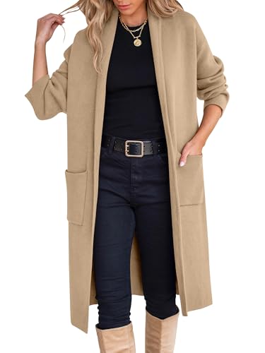 ANRABESS Women's Cardigan Long Sweater Oversized Open Front Knit Duster Coat 2024 Trendy Lady Fall Coatigan Outerwear 934shenxing-M Light Camel