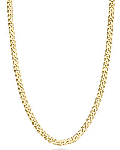 Miabella Italian Solid 18k Gold Over 925 Sterling Silver 3.5mm Diamond Cut Cuban Link Curb Chain Necklace for Women Men, Made in Italy (Length 22 Inches (men's average length))