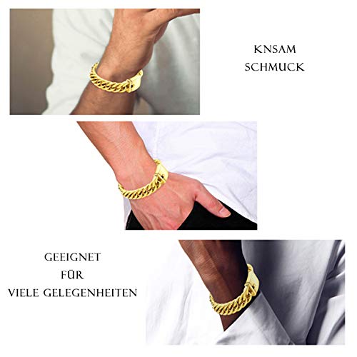 KnSam Herrren Armband, Punk Persönlichkeit Armband Herren Edelstahl Rostfreier Stahl Gold Armband Männer Herren Armband Silber Ketten Armbänder Gold 22Cm