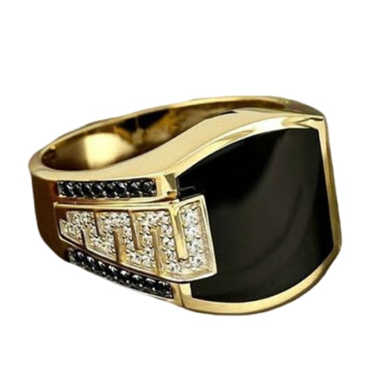 Hip Hop Ring for Men Fashion Cuban Link Chain Ring Retro 18K Gold Plated with Black Agate Classic Color-Preserving Luxury Fashion Diamond Ring gentleman sise 6-13 (11)