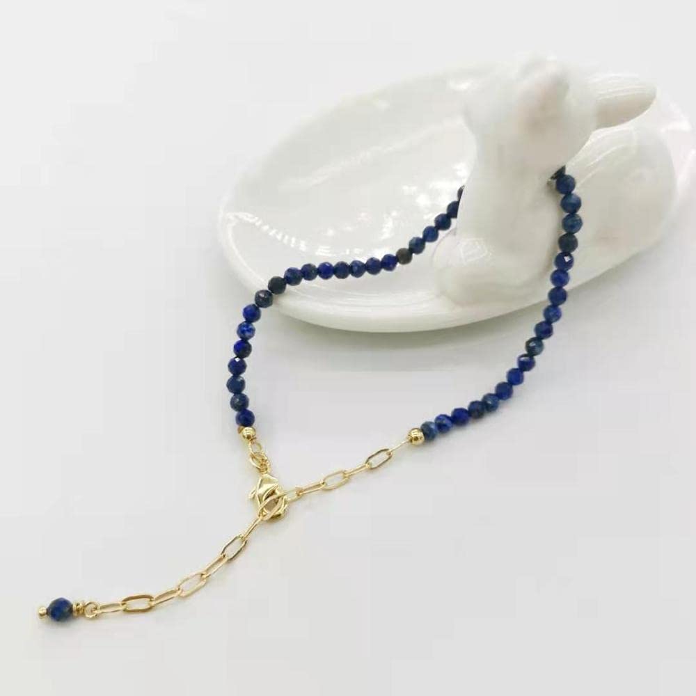 DarryDooly Facettiertes Lapislazuli-Armband, zarte, verstellbare, mit 14 Karat Gold gefüllte Ketten, Natursteine, Pulsera Mujer, einzigartiges Damen-Boho-Armband