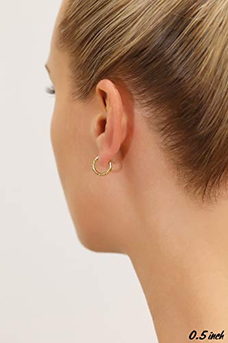 14k Gold Hand Engraved Diamond-cut Round Hoop Earrings (Yellow-Gold)…