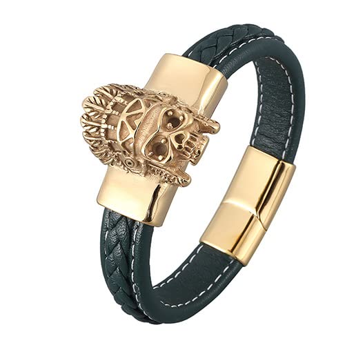 Armband für Herren Leder, Bracelet Men Chain Gold Seil Armband Herren Totenkopf Lederarmband Mit Magnetischer Schnalle für Männer Geschenke