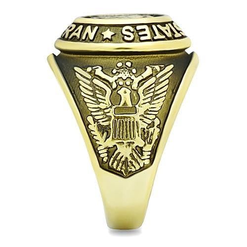 Mens US Army Navy Air force Marines Coast Guard Military Gold IP Stainless Steel Wide Band Veteran Ring - 10