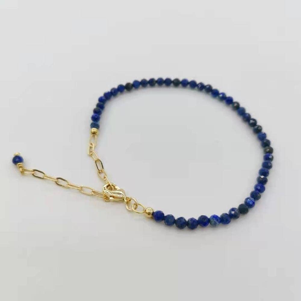 DarryDooly Facettiertes Lapislazuli-Armband, zarte, verstellbare, mit 14 Karat Gold gefüllte Ketten, Natursteine, Pulsera Mujer, einzigartiges Damen-Boho-Armband