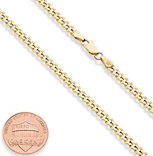 Miabella Italian Solid 18k Gold Over 925 Sterling Silver 3.5mm Diamond Cut Cuban Link Curb Chain Necklace for Women Men, Made in Italy (Length 22 Inches (men's average length))