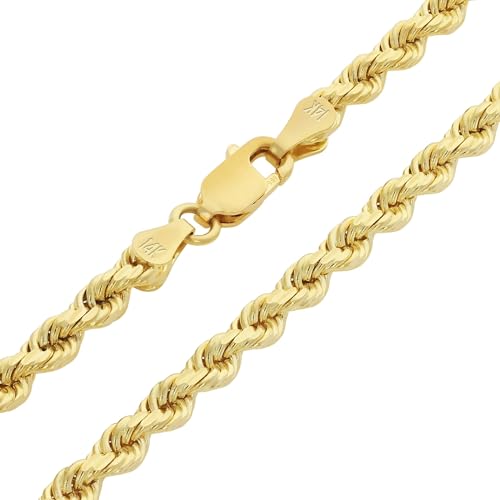 Nuragold 14k Yellow Gold 2.5mm Rope Chain Diamond Cut Necklace, Mens Womens Jewelry 16" 18" 20" 22" 24" 26" 28" 30"