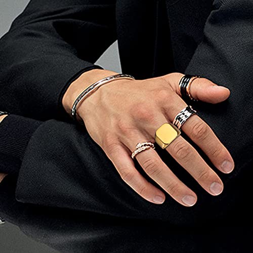 enhong Mens Rings Stainless Steel Square Signet Rings for Men,Gold Pinky Thumb Ring for Dad Father Jewelry Gift for Him,Men's Ring for Biker Size 9