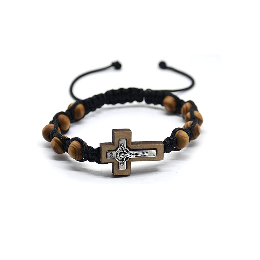 WE-HYTRE Saint Benedic Armband Hanfkiefer Holz Rosenkranz Armband mit Kreuz verstellbare Kordel Glücksbringer Knoten Gewebter Schmuck Saint Benedict Armband Silber 925 Rot Sterling Silber Gold