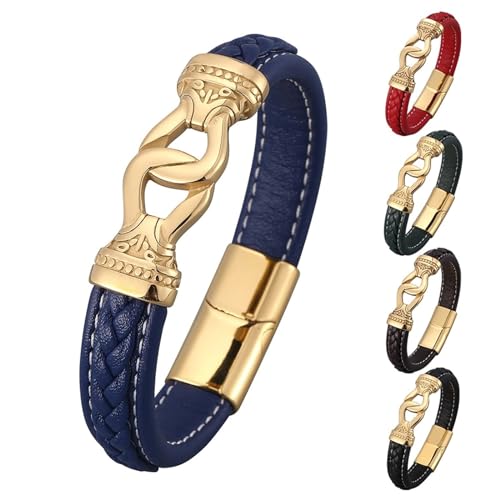 Aotiwe Armreif Männer, Herren Armband Kette Armreif aus Leder mit Schnalle Gold Grün Bracelet Men Pu Leder 16.5cm