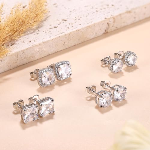 MILACOLATO Cubic Zirconia Stud Earrings Women Men 18K White Gold Hypoallergenic Sterling Silver Post Earrings Brilliant Large Simulated Diamond Halo Stud Earrings for Sensitive Ears