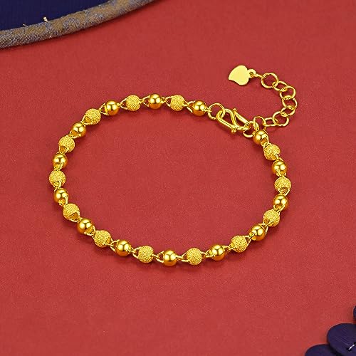 ZHOU LIU FU 999 24K Gold Armbänder für Damen, Gold einfacher Schmuck Gold perlen-Gold ketten armband für Männer n Paare Liebhaber Geschenke