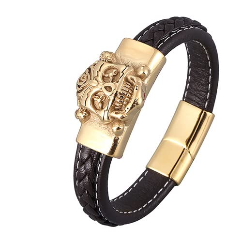 Men Leather Bracelet, Bracelet Men Chain Gold Seil Armbänder Herren Totenkopf Lederarmband Mit Magnetischer Schnalle Geschenke für Männer