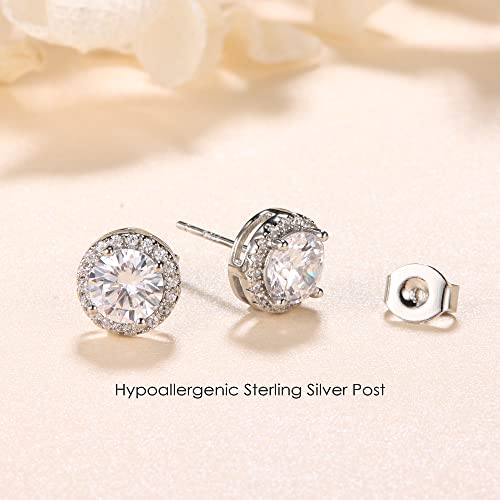 MILACOLATO Cubic Zirconia Stud Earrings Women Men 18K White Gold Hypoallergenic Sterling Silver Post Earrings Brilliant Large Simulated Diamond Halo Stud Earrings for Sensitive Ears