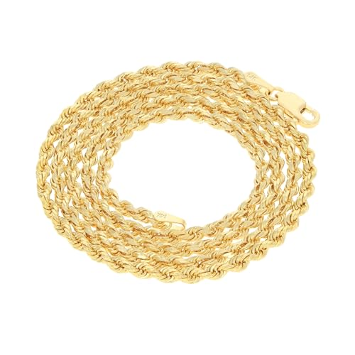 Nuragold 14k Yellow Gold 2.5mm Rope Chain Diamond Cut Necklace, Mens Womens Jewelry 16" 18" 20" 22" 24" 26" 28" 30"