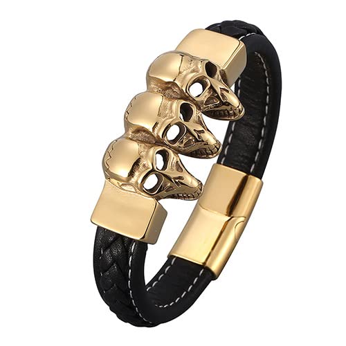 Herren Armband Leder, Bracelet Men Chain Gold Man Bracelet 3 Totenkopf Lederarmbänder Herren Schmuck Geschenke für Männer