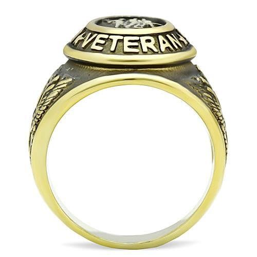 Mens US Army Navy Air force Marines Coast Guard Military Gold IP Stainless Steel Wide Band Veteran Ring - 10