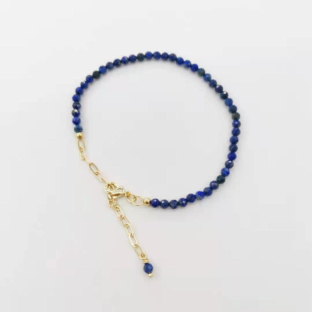 DarryDooly Facettiertes Lapislazuli-Armband, zarte, verstellbare, mit 14 Karat Gold gefüllte Ketten, Natursteine, Pulsera Mujer, einzigartiges Damen-Boho-Armband