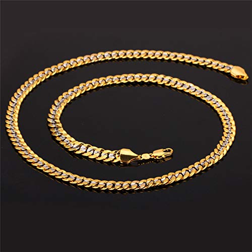 U7 Men Two-Tone Gold Chain Platinum & 18K Gold Plated Cuban Curb Chain Necklace Bracelet Set (18"/8.3")