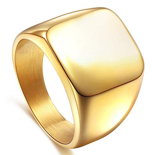 enhong Mens Rings Stainless Steel Square Signet Rings for Men,Gold Pinky Thumb Ring for Dad Father Jewelry Gift for Him,Men's Ring for Biker Size 9