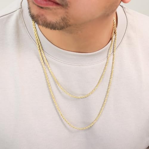 Nuragold 14k Yellow Gold 2.5mm Rope Chain Diamond Cut Necklace, Mens Womens Jewelry 16" 18" 20" 22" 24" 26" 28" 30"