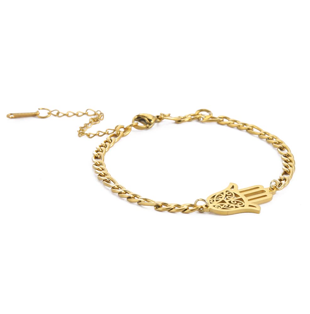 EUEAVAN Hamsa Hand der Fatima Armband Amulett Knöchelkette Fußkettchen Verstellbarer Anhänger Armreif Charme Armband Edelstahl Schmuck Geschenk Frauen Mädchen (Gold)