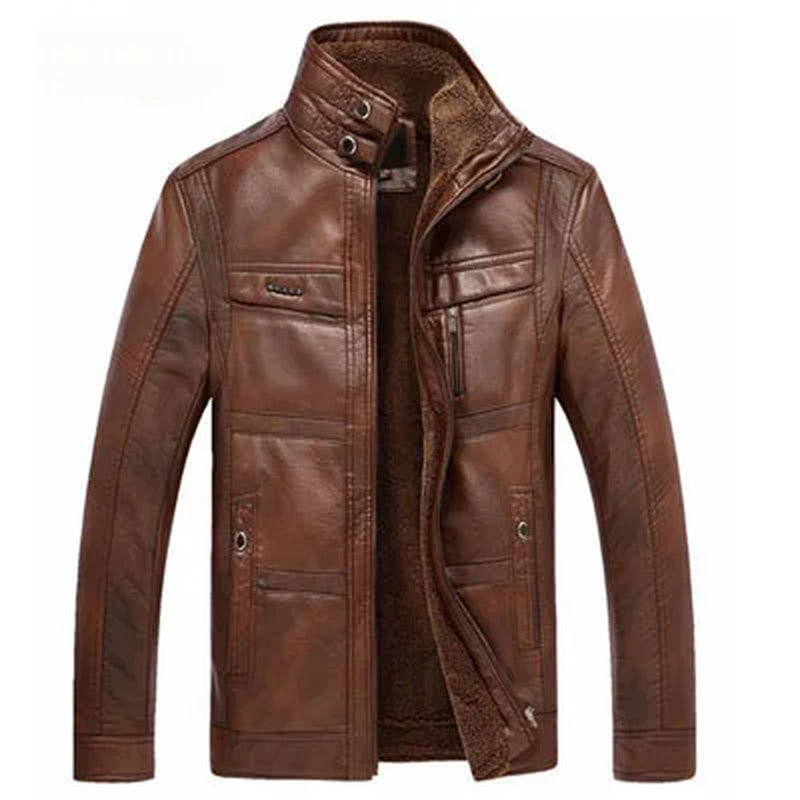 DIMUSI Leather Jacket Men Winter Leanther Jacket Thicken Warm Coat Male Casual Stand Collar Thermal Leather Coats Clothing 5XL