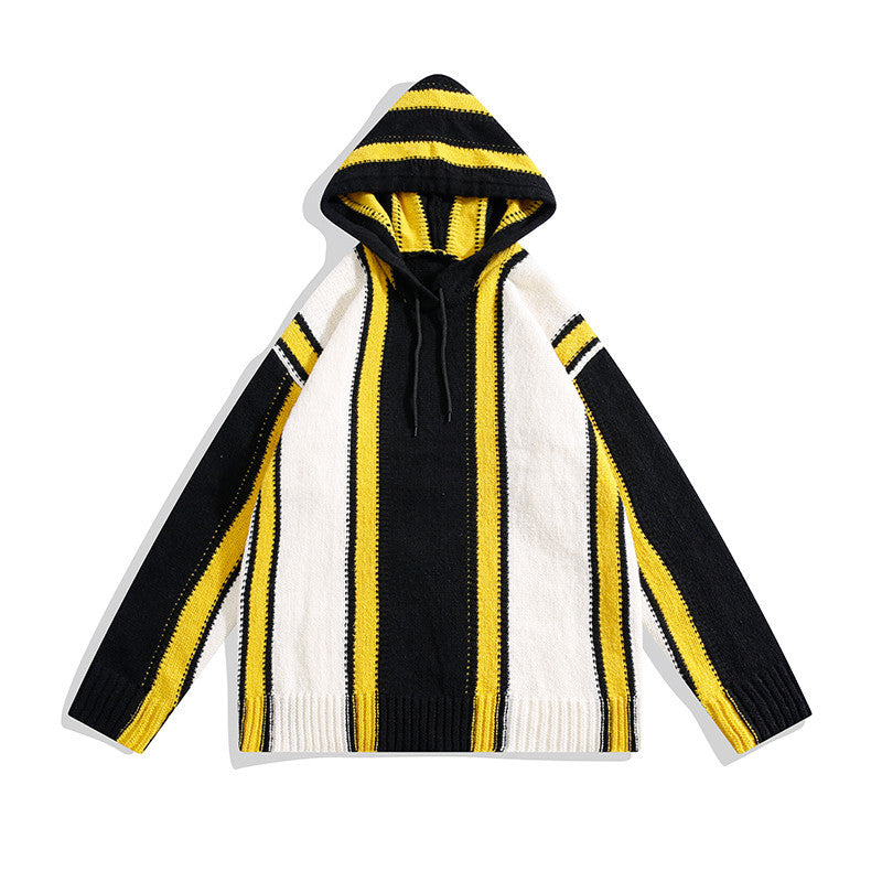 Color Blocked Hooded Pullover Sweater Retro