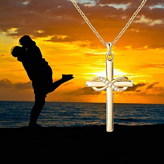 Infinite Symbol 8 Words Zircon Pendant Cross Necklace Fashion Jewelry