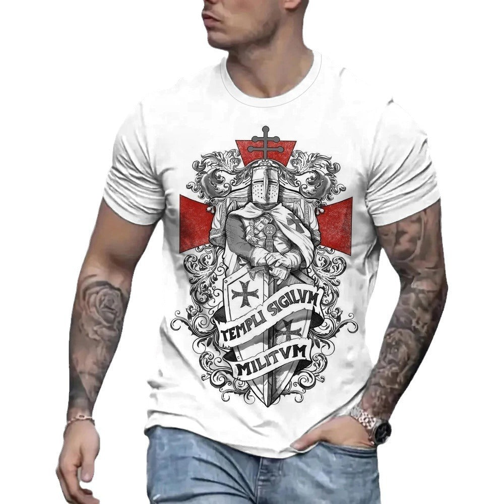 Retro Casual Templar Printed T-shirt