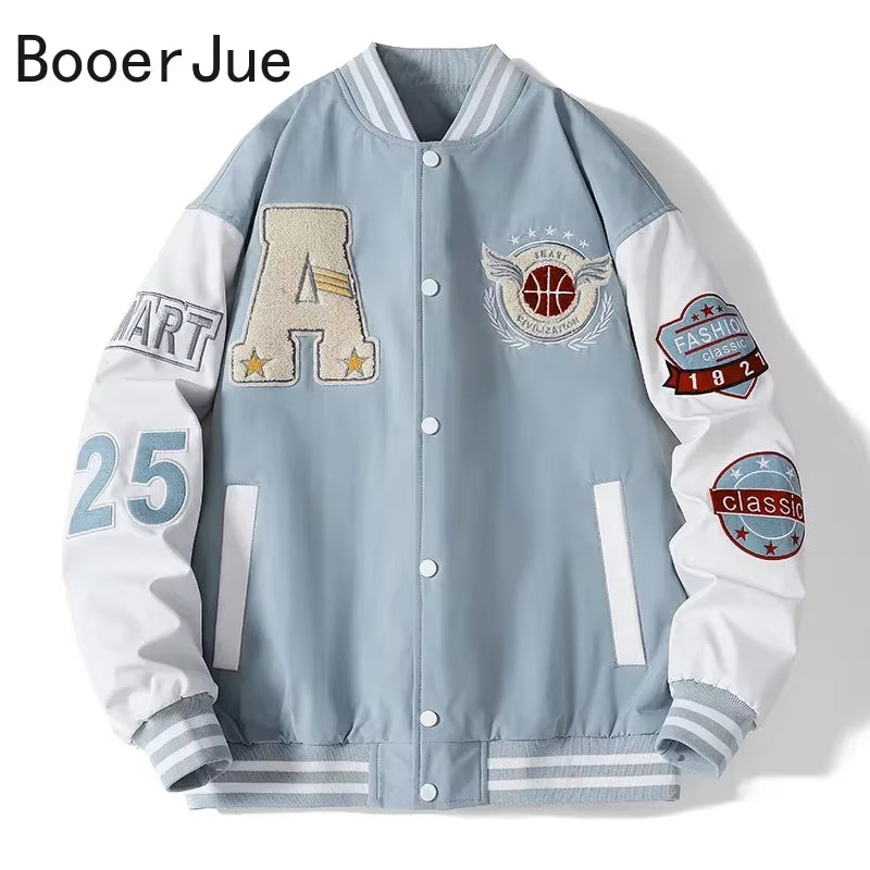 Varsity Baseball Bomber Jacket Men Hip Hop Harajuku Bone Letter Patchwork Leather Jackets Streetwear Women Unisex College Coats