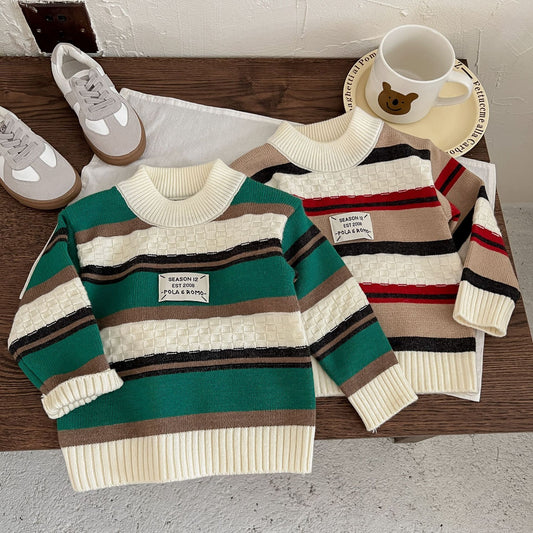 Boy's Pullover Color Stripes Sleeve Sweater