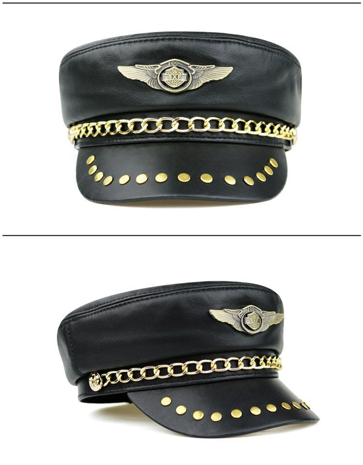 Leather Hat Men's And Women's Fashionable Flat Top Leather