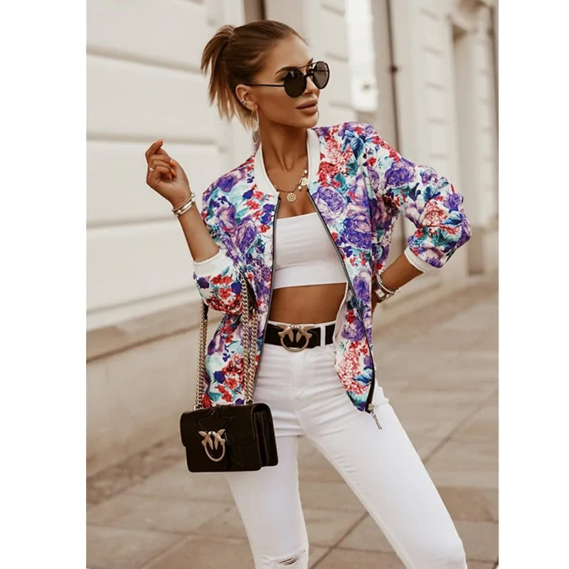 Women's Flower Printed Long Sleeve Jacket