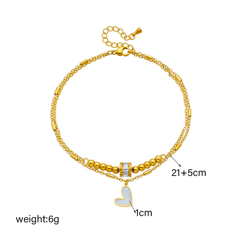 Modeschmuck Boho Classic Love Heart Knöchelkette Doppellagiges Kettenarmband Fußkettchen Charm Quaste Beinkette an Fußkette Frauen Party Schmuck Accessoires