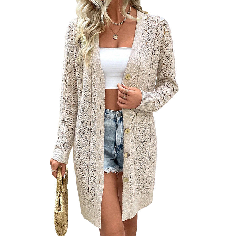 Women's Casual Solid Color Hollow Cardigan Sweater