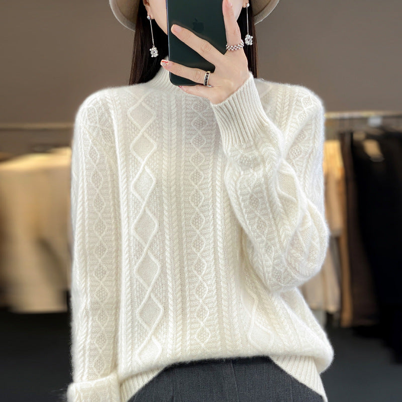 Autumn And Winter Thickening Half Turtleneck Cable-knit Sweater Sweater