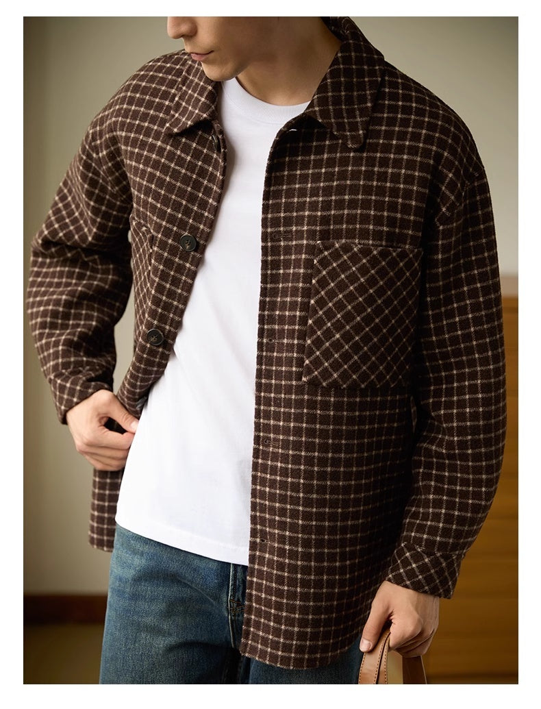 Double-sided Woolen Houndstooth Design Coat Men's Casual