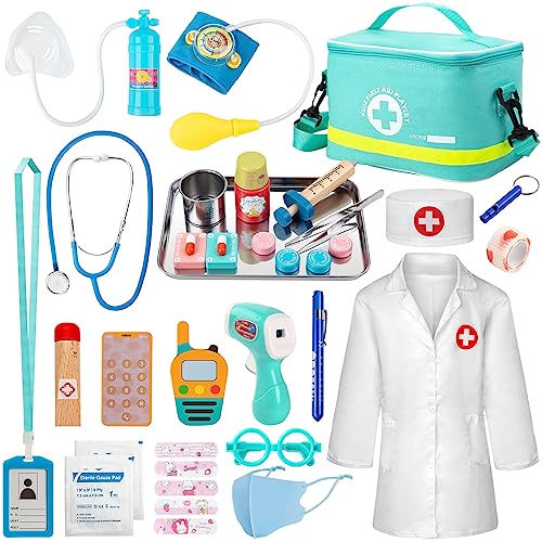 Sundaymot Doctor Kit for Kids, 34 Pcs Pretend Playset for Toddlers, Doctor kit for Toddlers 3-5, with Medical Bag, Stethoscope and Other Accessories, for Boys and Girls Fun Role Playing Game