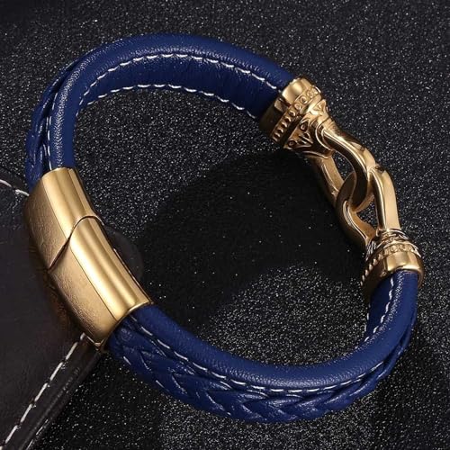 Aotiwe Armreif Männer, Herren Armband Kette Armreif aus Leder mit Schnalle Gold Grün Bracelet Men Pu Leder 16.5cm