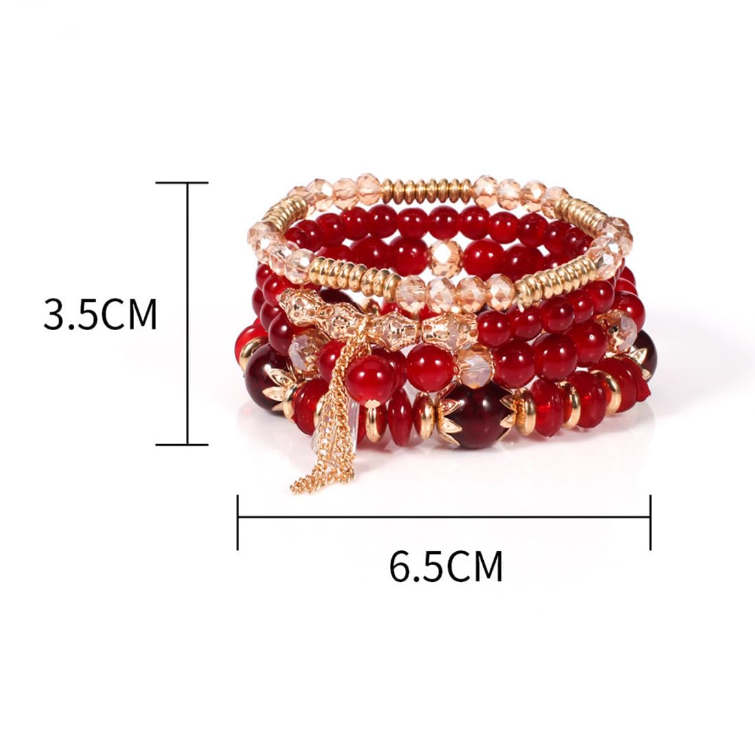 Prosy Multilayer Kristallperle Stapelbare Gold Armband Fantasy Armbänder Handgemachte Hand Zubehör Schmuck Einstellbar für Frauen und Mädchen (Rot)