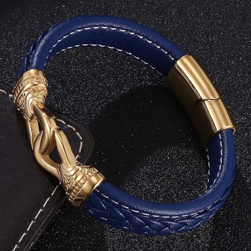 Aotiwe Armreif Männer, Herren Armband Kette Armreif aus Leder mit Schnalle Gold Grün Bracelet Men Pu Leder 16.5cm