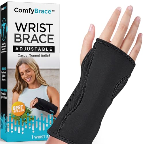 ComfyBrace® Carpal Tunnel Wrist Brace - with Splint and Palm Cushion - (Adjustable and Fits Both Hands) - for Support, Carpal Tunnel, Tendonitis, Wrist Injury, and Pain (Pack of 1)