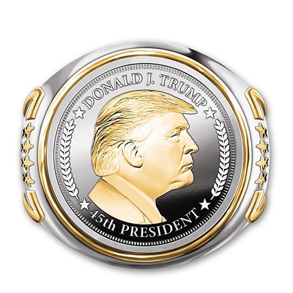 RIVYOS Personalized Trump Ring Bicolor Hip-hop Trump Jewelry for Men Electroplated Metal Sizes 6-12 (13)