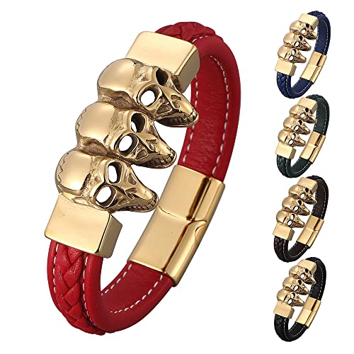 Herren Armband Leder, Bracelet Men Chain Gold Man Bracelet 3 Totenkopf Lederarmbänder Herren Schmuck Geschenke für Männer